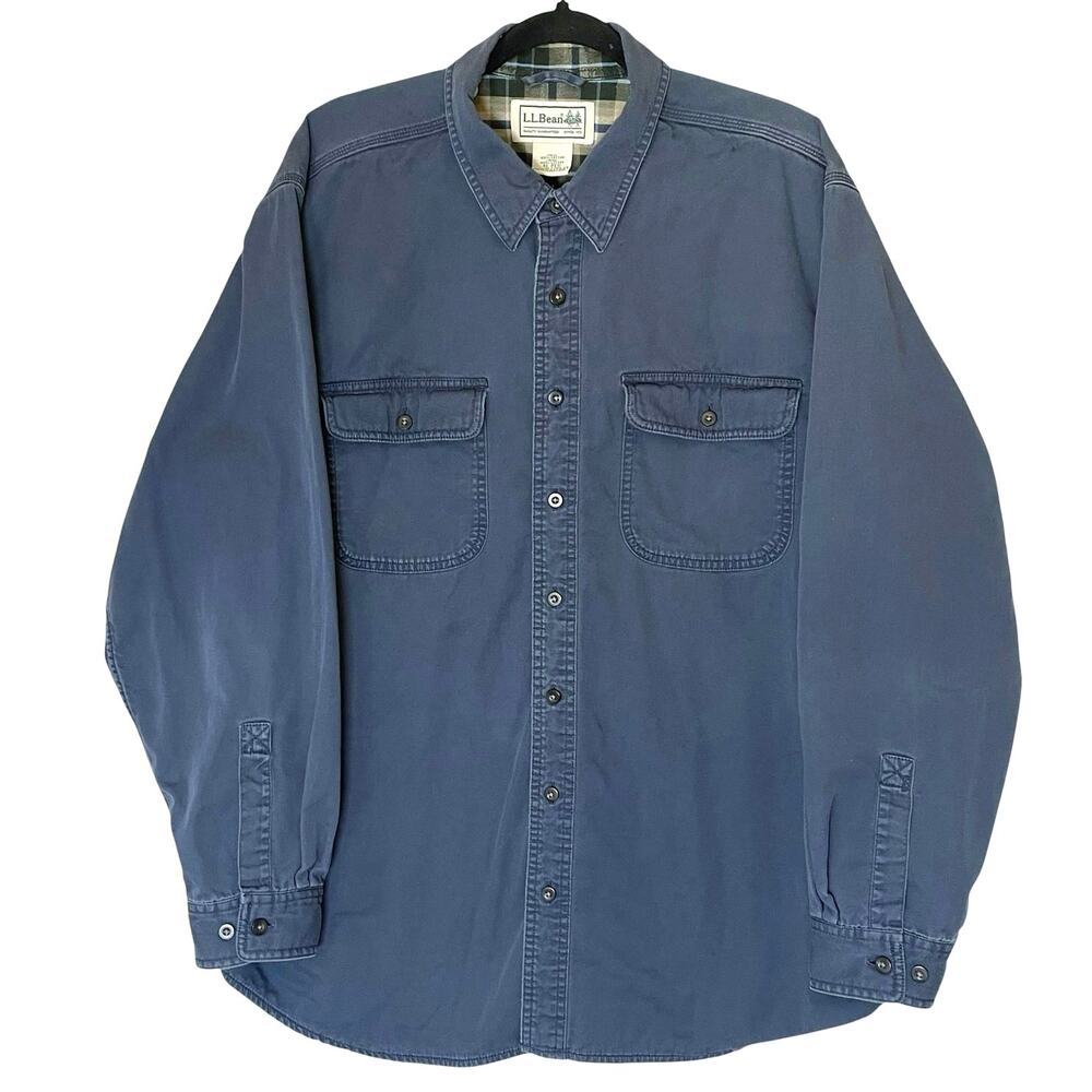L.L. Bean Hurricane Blue Shirt Mens XL Flannel Lined Shacket Plaid Chore Jacket